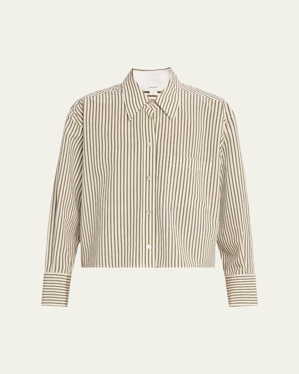 Stripe Cropped Button-Front Top